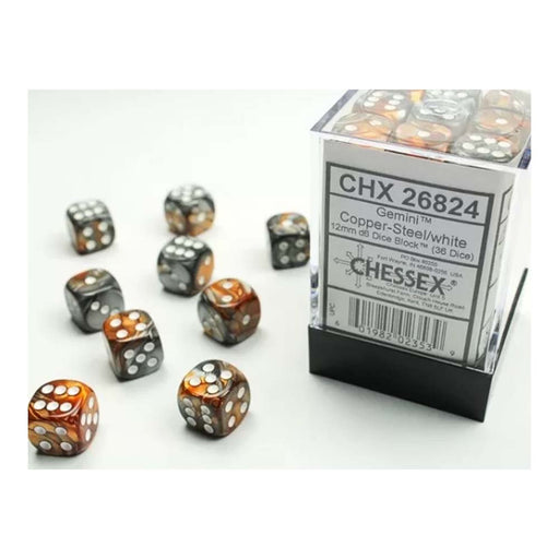 Chessex 26824 Chessex-Gemini 12mm d6(36 Dice) Copper-Steel/white (9003728306413)
