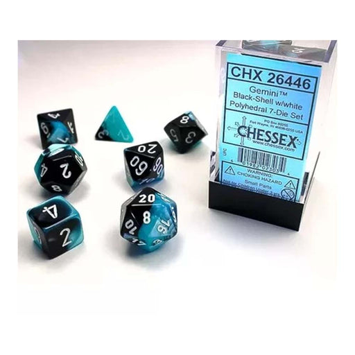 Chessex 26446 Gemini Black-Shell w/White Classic Polyh (9003726078189)