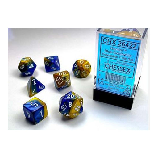 Chessex 26422 Gemini Blue-Gold w/white Classic Polyhed (9003725488365)