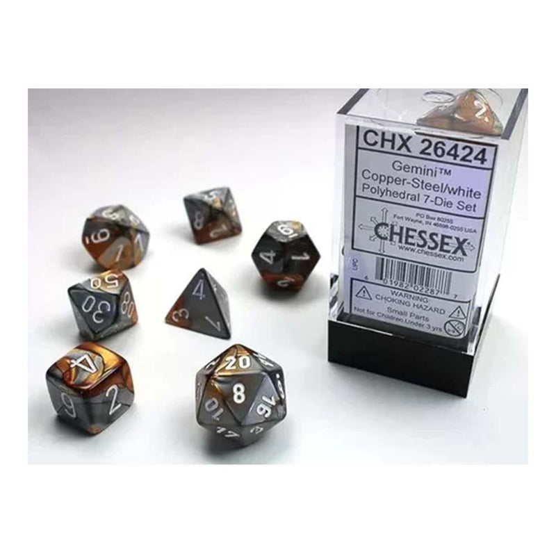 Chessex 26424 Gemini Copper-Steel w/white Classic Poly (9003725521133)