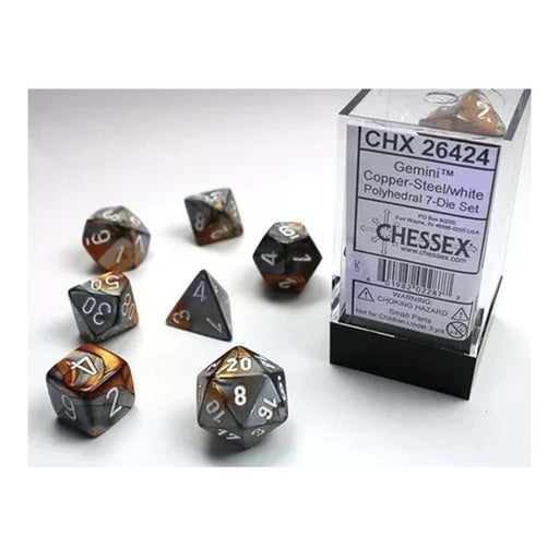 Chessex 26424 Gemini Copper-Steel w/white Classic Poly (9003725521133)