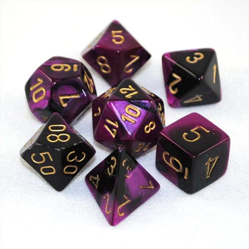 Chessex 20640 Gemini Mini-hedral Black-Purple/gold 7-Die Set (9003751899373)
