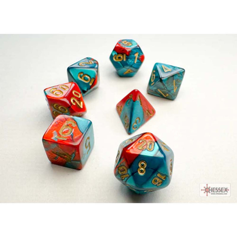 Chessex 20662 Gemini Mini-hedral Red-Teal/gold 7-Die Set (9003756978413)