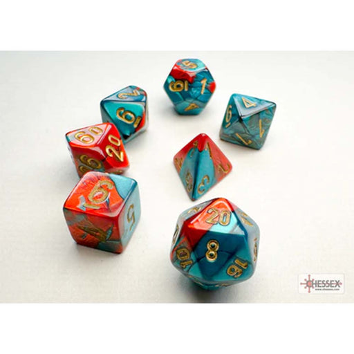 Chessex 20662 Gemini Mini-hedral Red-Teal/gold 7-Die Set (9003756978413)