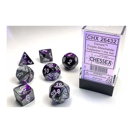 Chessex 26432 Gemini Purple-Steel w/white Classic Poly (9003725914349)