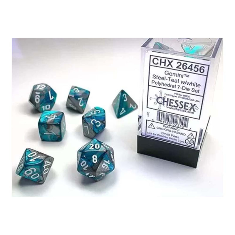 Chessex 26456 Gemini Steel-Teal w/White Classic Polyhe (9003726373101)