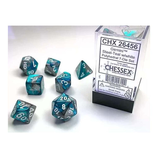 Chessex 26456 Gemini Steel-Teal w/White Classic Polyhe (9003726373101)