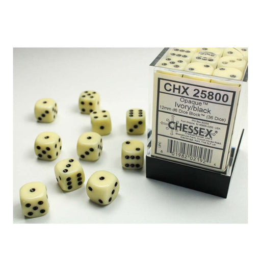 Chessex 25800 Opaque 12mm d6 (36 dice) Ivory/black (9003720376557)