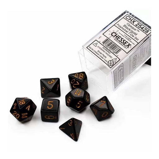 Chessex 25428 Opaque Polyhedral Black/Gold 7-Die Set (9003717853421)