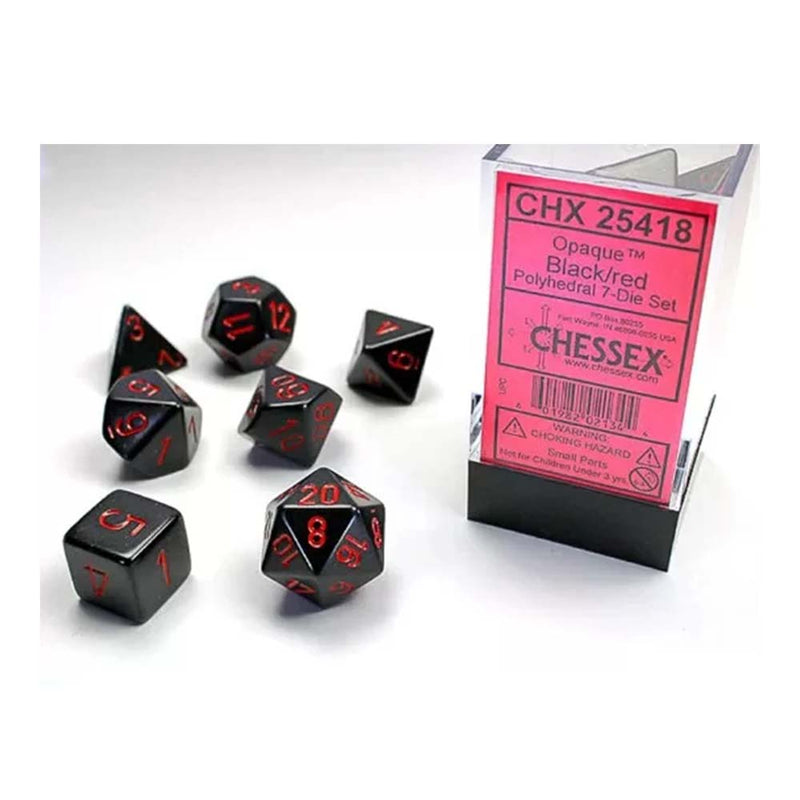 Chessex 25418 Opaque Polyhedral Black/red 7-Die Set (9003717722349)
