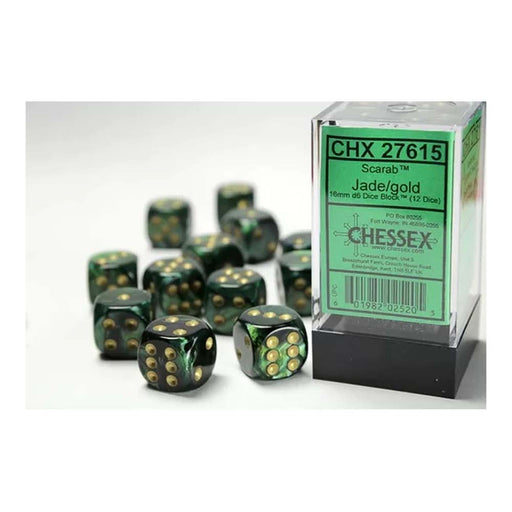 Chessex 27615 Signature 16mm d6 (12 Dice) Scarab Jade (9003736301805)
