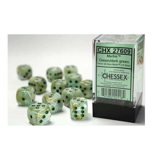Chessex 27609 Signature 16mm d6 (12 Dice) Marble Green (9003736203501)