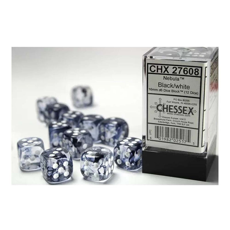 Chessex 27608 Signature 16mm d6 (12 Dice) Nebula Black (9003736072429)