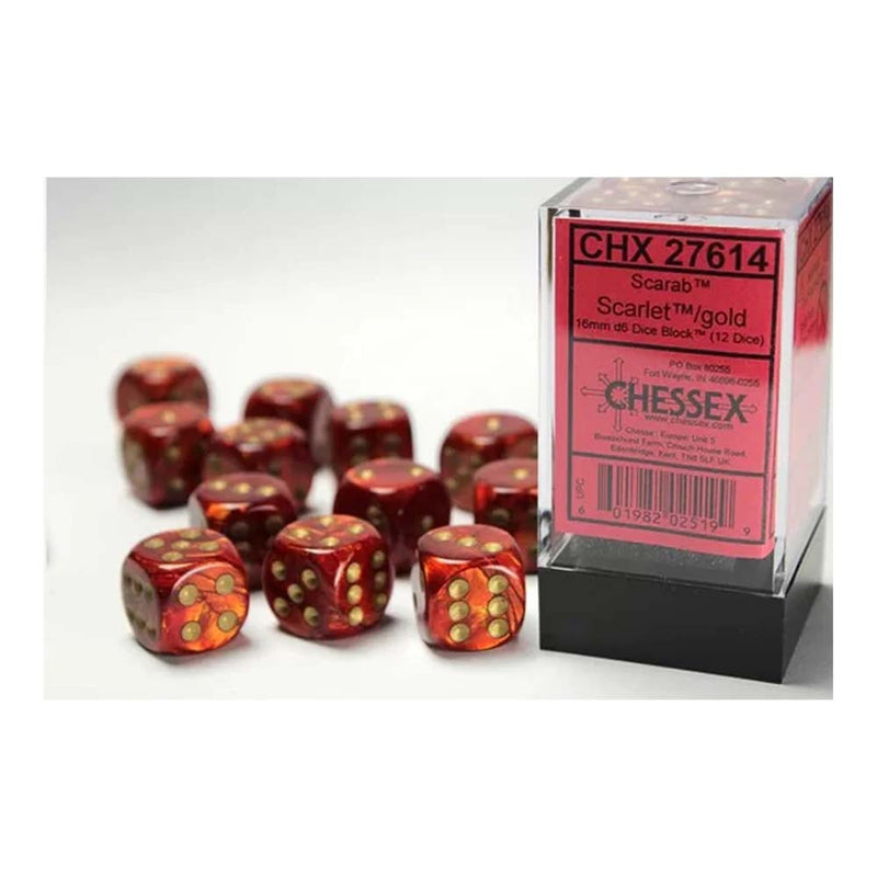 Chessex 27614 Signature 16mm d6 (12 Dice) Scarab Scarl (9003736236269)