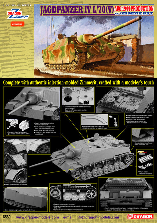 Dragon Model 6589 1/35 JAGDPANZER IV L/70(V) AUG 1944 PRODUCTION w/ZIMMERIT - Hobby City NZ (8964869521645)