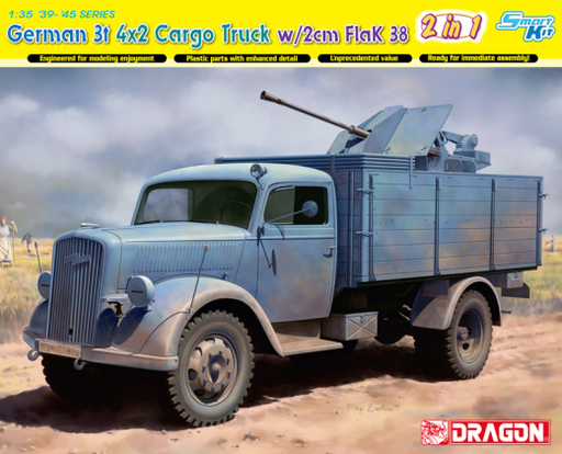 Dragon Model 6828 1/35 GERMAN 3t 4X2 CARGO TRUCK w/2cm FlaK 38 (SMART KIT) (2 IN 1) - Hobby City NZ (8964872569069)