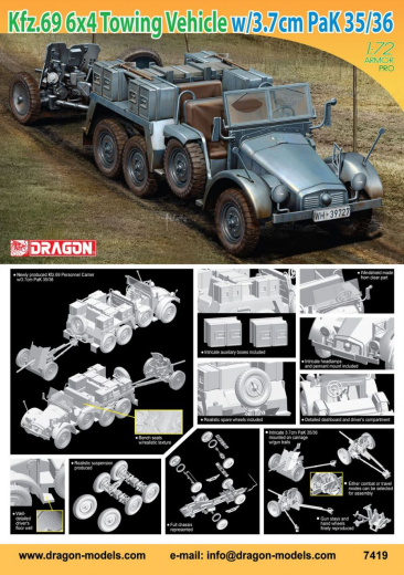 Dragon Model 7419 1/72 Kfz.69 6x4 TOWING VEHICLE & 3.7cm PaK 35/36 - Hobby City NZ (8964877320429)