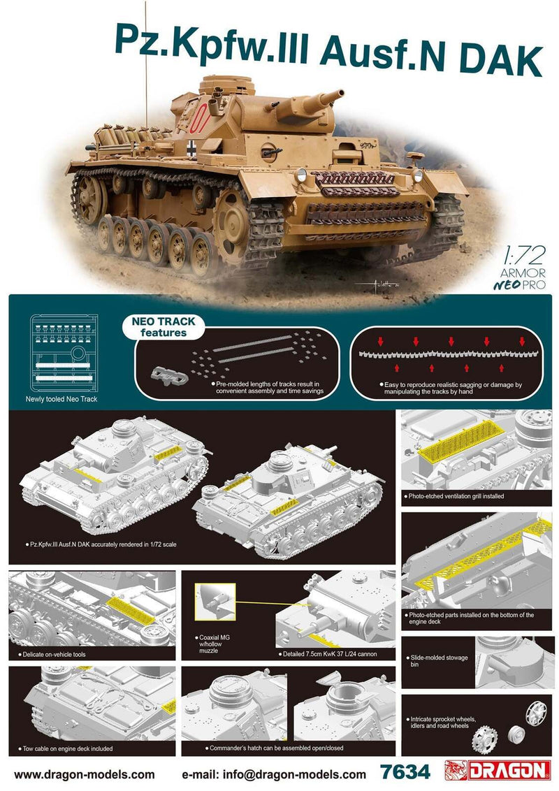 Dragon Model 7634 1/72 Pz.Kpfw.III Ausf.N DAK - Hobby City NZ (8964878205165)