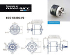Dual Sky ECO V2 5330C 280KV 3200W Brushless Outrunner Motor 640g 20x13E 22x10E 8S Replaces 30cc - DSA51682