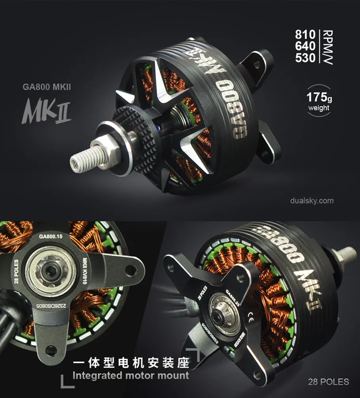 Dual Sky 52253 Dual Sky Xmotor GA800.15 MKII 810kv 28 Pole 30E Brushless Outrunner 172g 4S Lipo 770w 12x6-14x6 Prop 1.4-1.6kg 3D Aircraft - DSA52253