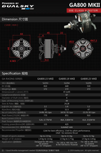 Dual Sky 52253 Dual Sky Xmotor GA800.15 MKII 810kv 28 Pole 30E Brushless Outrunner 172g 4S Lipo 770w 12x6-14x6 Prop 1.4-1.6kg 3D Aircraft - DSA52253
