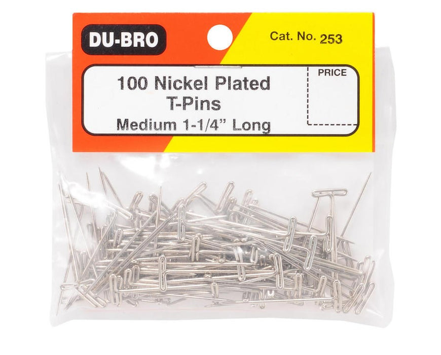 Dubro 253 Nickel Plated T-PINS 1 1/4 100 (8225536016621)