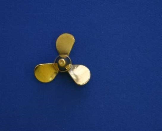 Dumas 3134 Brass Propeller 1" Dia. 1.0" Pitch Three Bladed Left Hand 1/8" Bore