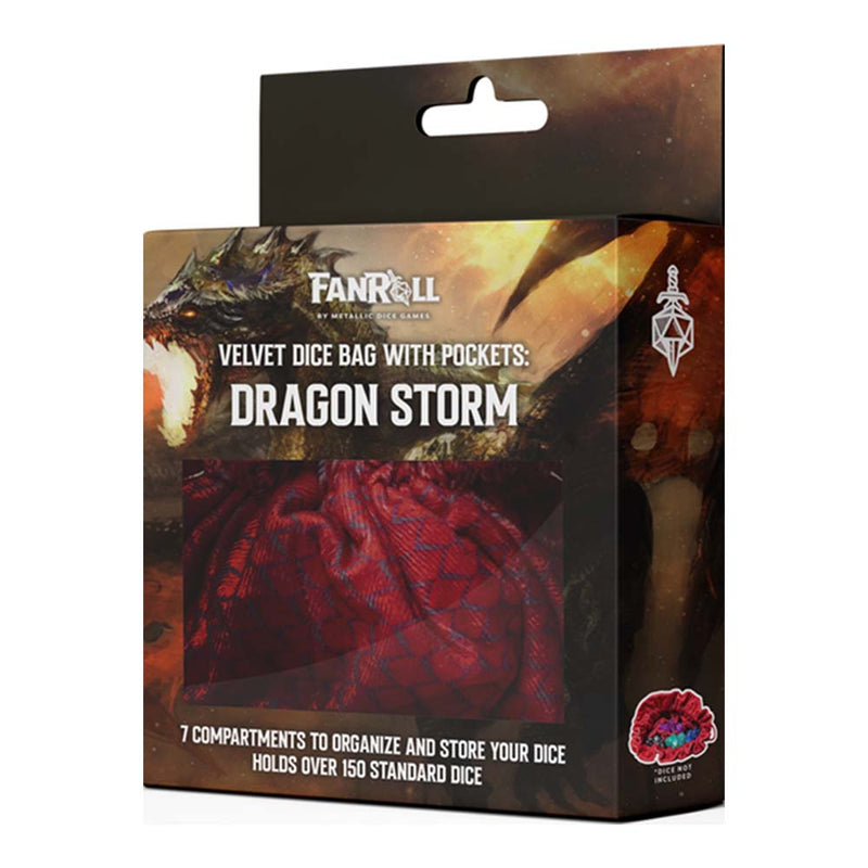 MDG MDG9103 Dragon Storm Velvet Compartment Dice Bag: Red (9003853971693)