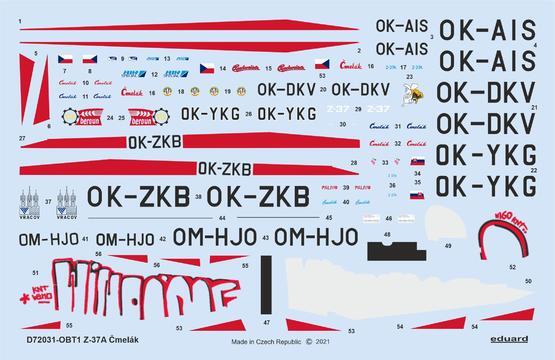 Eduard D72031 1/72 Z-37A Cmelak Decals - Hobby City NZ (8966308561133)