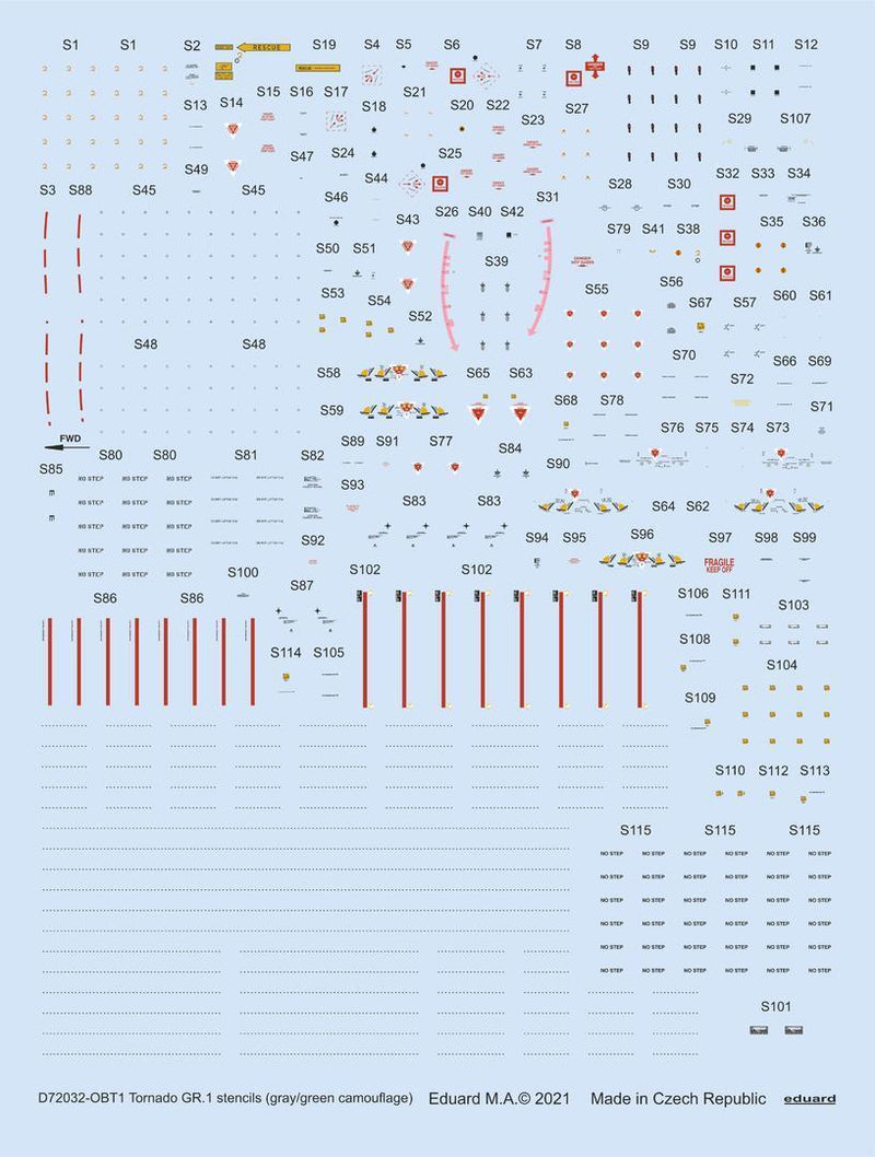 Eduard D72032 1/72 Tornado GR.1 stencils (gray/green camouflage) Decals - Hobby City NZ (8966308626669)
