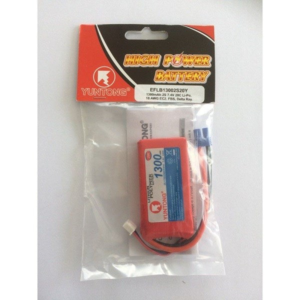 zE-flite (Yuntong) EFLB13002S20 1300mAh 2S 7.4V Lipo 20C with EC2 - Hobby City NZ