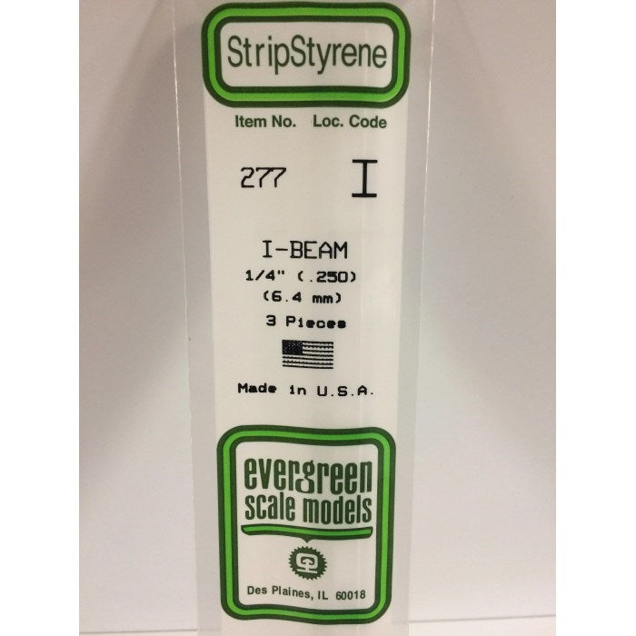 Evergreen 277 Styrene I-Beam (0.250 x 0.113 x 14") - 3 pieces