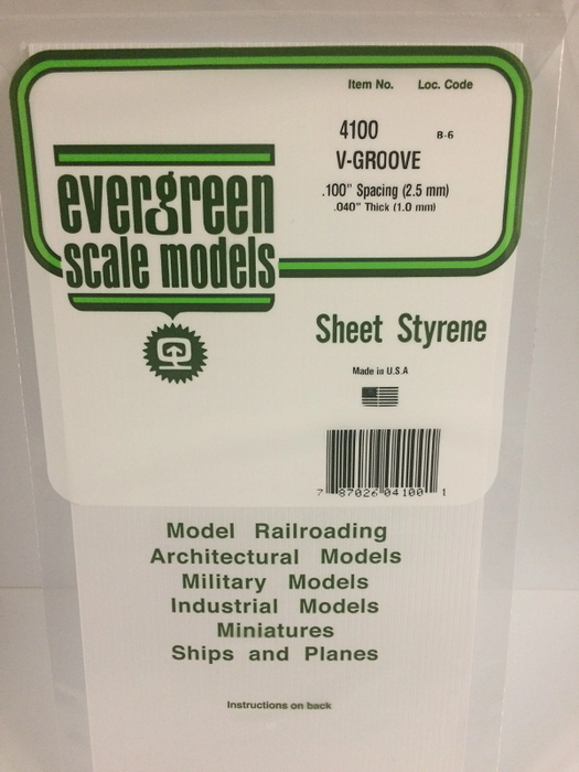 Evergreen 4100 Styrene V-Groove 0.100 Spacing (0.040 X 6 X 12") -  pieces (7654612009197)