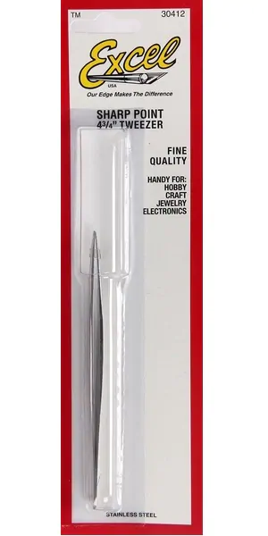 Excel Tools 30412 Sharp Pointed Tweezers 3-3/4" (12.06 cm) - Hobby City NZ