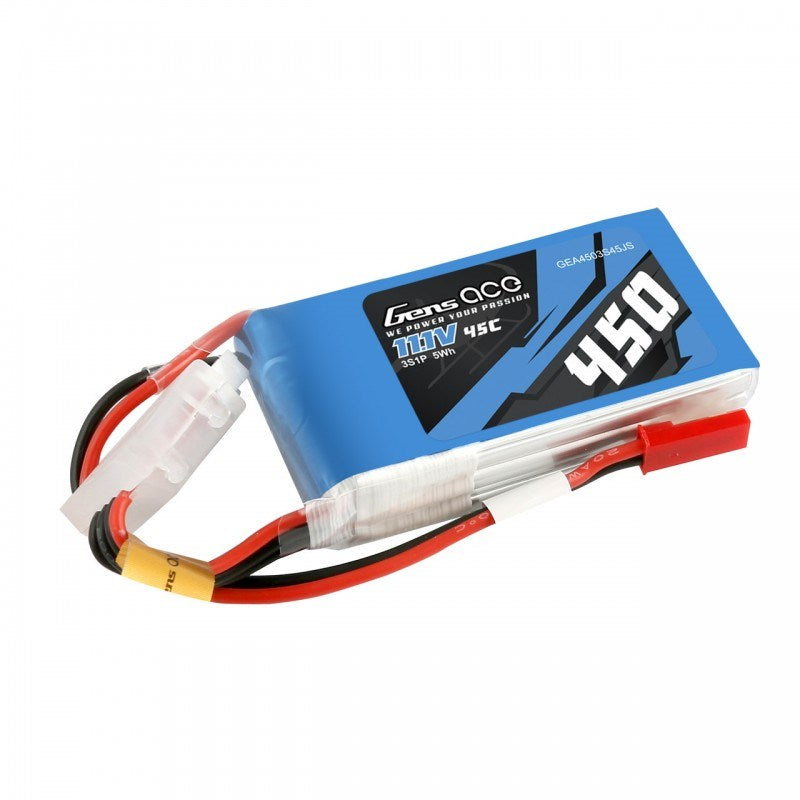Gens Ace GA0450-3S45-JST 450mAh 11.1V 45C 3S1P Lipo Battery Pack with JST Plug - Hobby City NZ