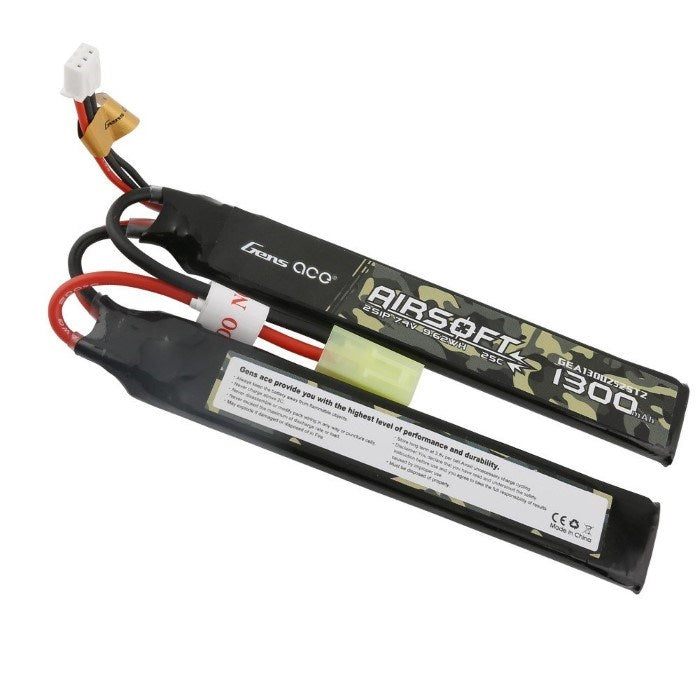 Gens Ace GA1300-2S25-AS-S2 1300mAh 25C 2S 7.4V Airsoft Saddle/Split LiPo (Deans) - Hobby City NZ