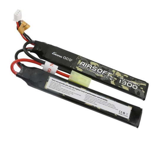Gens Ace GA1300-2S25-AS-S2 1300mAh 25C 2S 7.4V Airsoft Saddle/Split LiPo (Deans) - Hobby City NZ