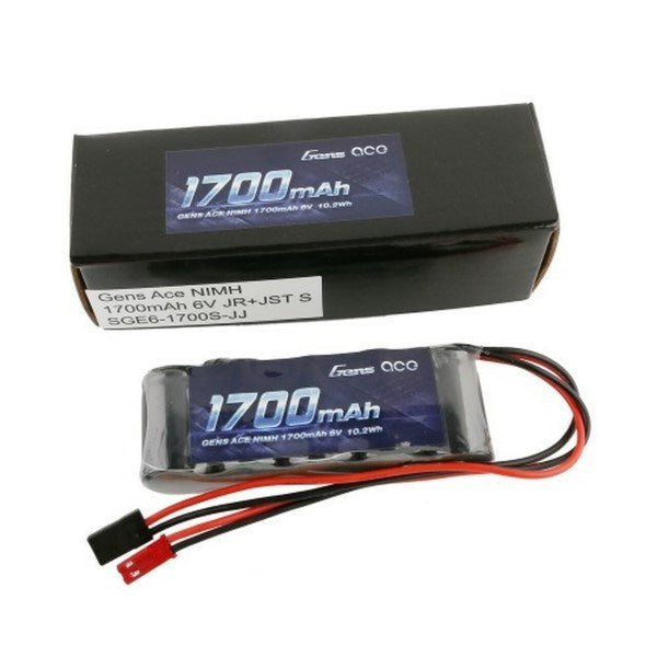 Gens Ace GA1700-6F-RX 1700mAh 6.0V 5-Cell (2/3A) NiMH Flat RX Battery w/Dual JR-JST Plug