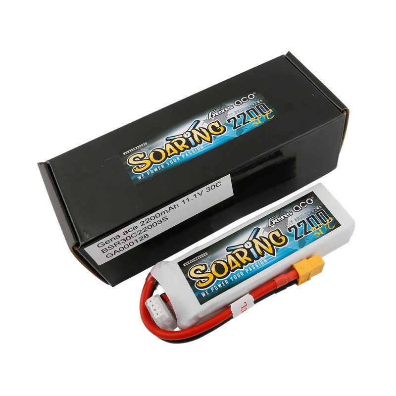 Gens Ace GA2200-3S30-S-EC3 Gens Ace 2200mAh 3S 11.1v 30C 106x34x21mm 168g EC3 Plug XH Blance Soaring Series