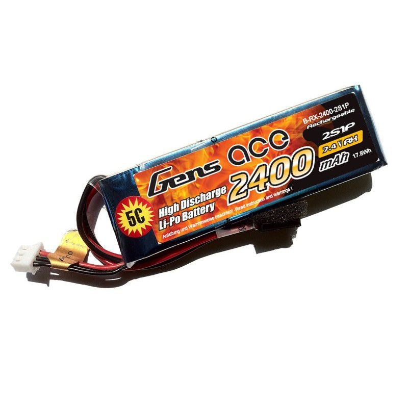 Gens Ace GA2400-2S-RX Gens Ace RX Battery 2400mAh 2S 7.4v 88x29x17mm 94g Universal Servo Plug 3P Futaba & XH BALANCE PLUG Suit 1/8th Buggy RX Box - Hobby City NZ