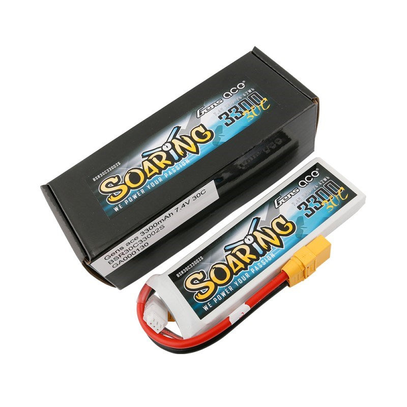 Gens Ace GA3300-2S30-S-XT90 Gens Ace 3300mAh 2S 7.4v 30C 133x42x14mm 186g XT90 Plug XH Balance Soaring Series - Hobby City NZ