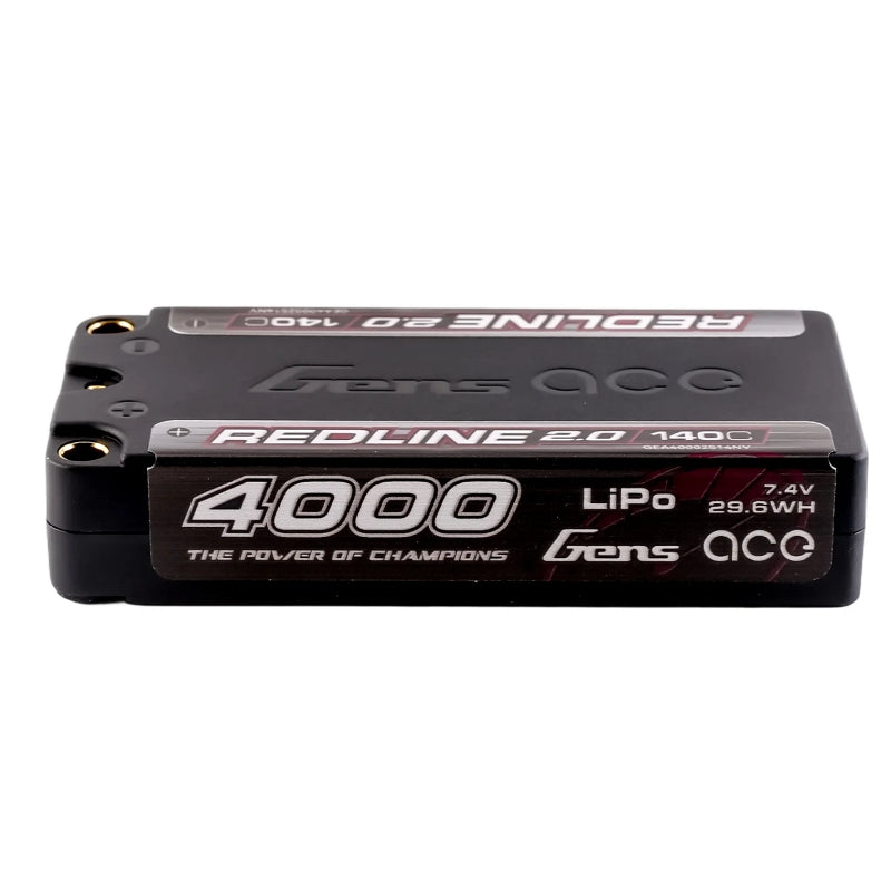 Gens Ace Redline 2.0 4000mAh 2S 7.4V 140C HardCase 130# Shorty Lipo Battery with 5.0mm Bullet Connector - GA4000-2S140-S-RL2.0
