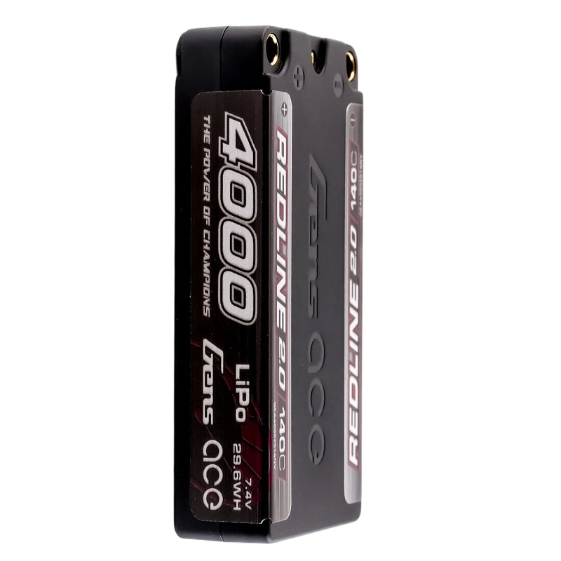 Gens Ace Redline 2.0 4000mAh 2S 7.4V 140C HardCase 130# Shorty Lipo Battery with 5.0mm Bullet Connector - GA4000-2S140-S-RL2.0