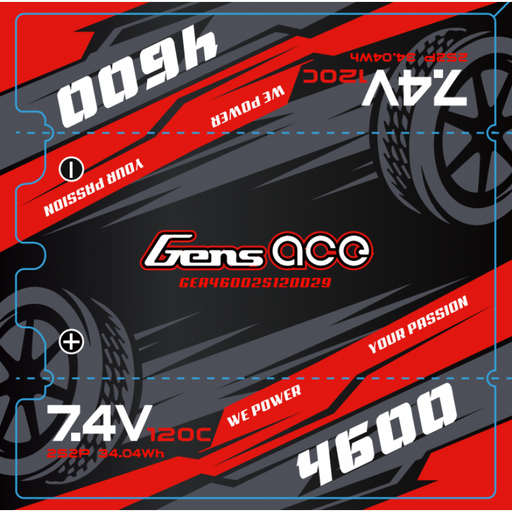 Gens Ace GA4600-2S120-S-4MM Gens Ace 4600mAh 7.4v 120C Shorty Lipo Battery with 4mm Bullet 194g 95x47x25mm - Hobby City NZ