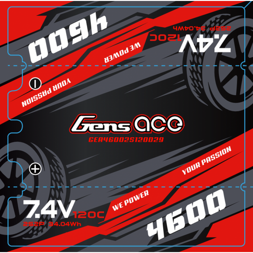 Gens Ace GA4600-2S120-S-4MM Gens Ace 4600mAh 7.4v 120C Shorty Lipo Battery with 4mm Bullet 194g 95x47x25mm (8180166656237)