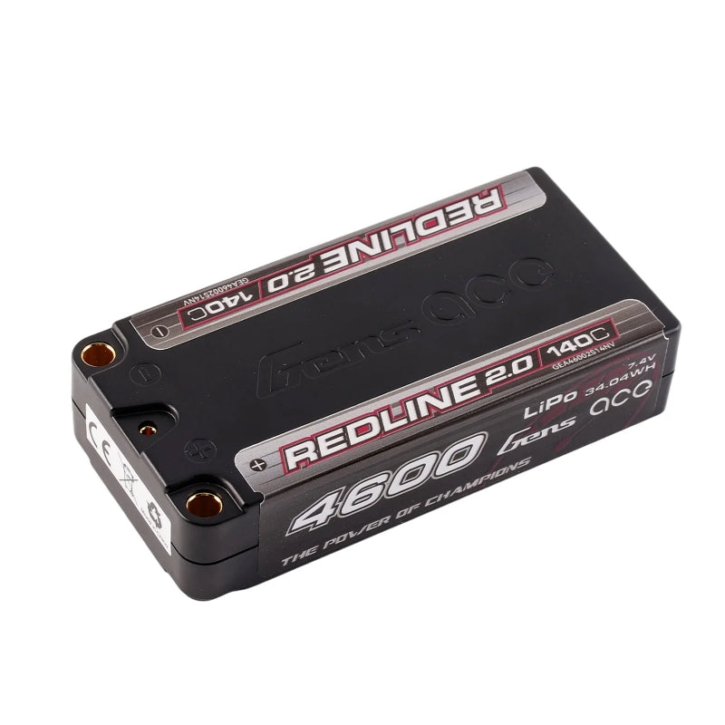 Gens Ace Redline 2.0 4600mAh 2S 140C 7.4V HardCase 64# LiPo Battery with 5.0mm Bullet - GA4600-2S140-S-RL2.0