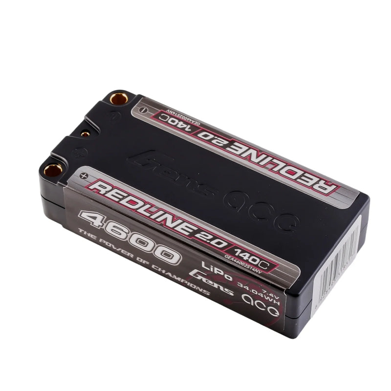 Gens Ace Redline 2.0 4600mAh 2S 140C 7.4V HardCase 64# LiPo Battery with 5.0mm Bullet - GA4600-2S140-S-RL2.0