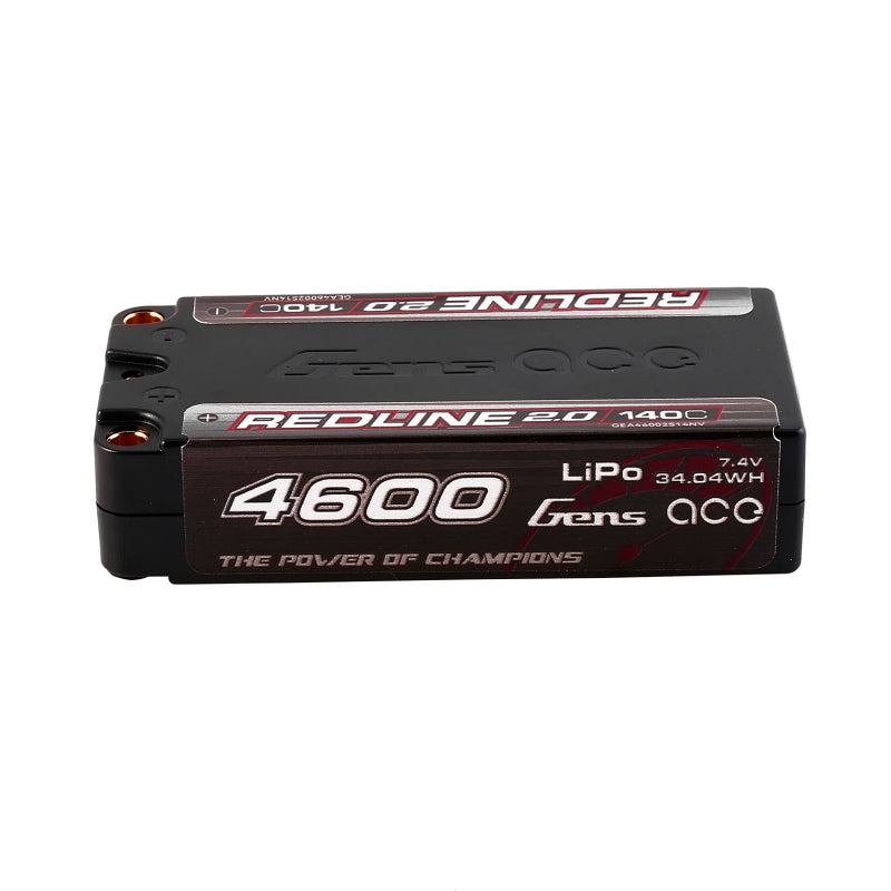 Gens Ace Redline 2.0 4600mAh 2S 140C 7.4V HardCase 64# LiPo Battery with 5.0mm Bullet - GA4600-2S140-S-RL2.0