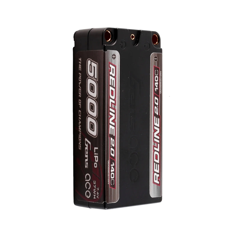 Gens Ace Redline 2.0 5000mAh 2S 140C 7.4V HardCase 63# Shorty Lipo Battery with 5.0mm Bullet Connector - GA5000-2S140-S-RL2.0
