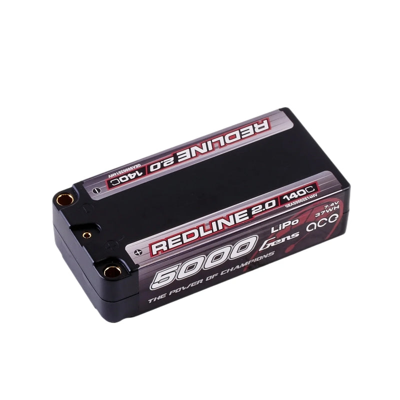 Gens Ace Redline 2.0 5000mAh 2S 140C 7.4V HardCase 63# Shorty Lipo Battery with 5.0mm Bullet Connector - GA5000-2S140-S-RL2.0